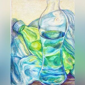NEW Handmade Art Hand Crafted Still Life Bottles Artwork Home Pencil Drawing